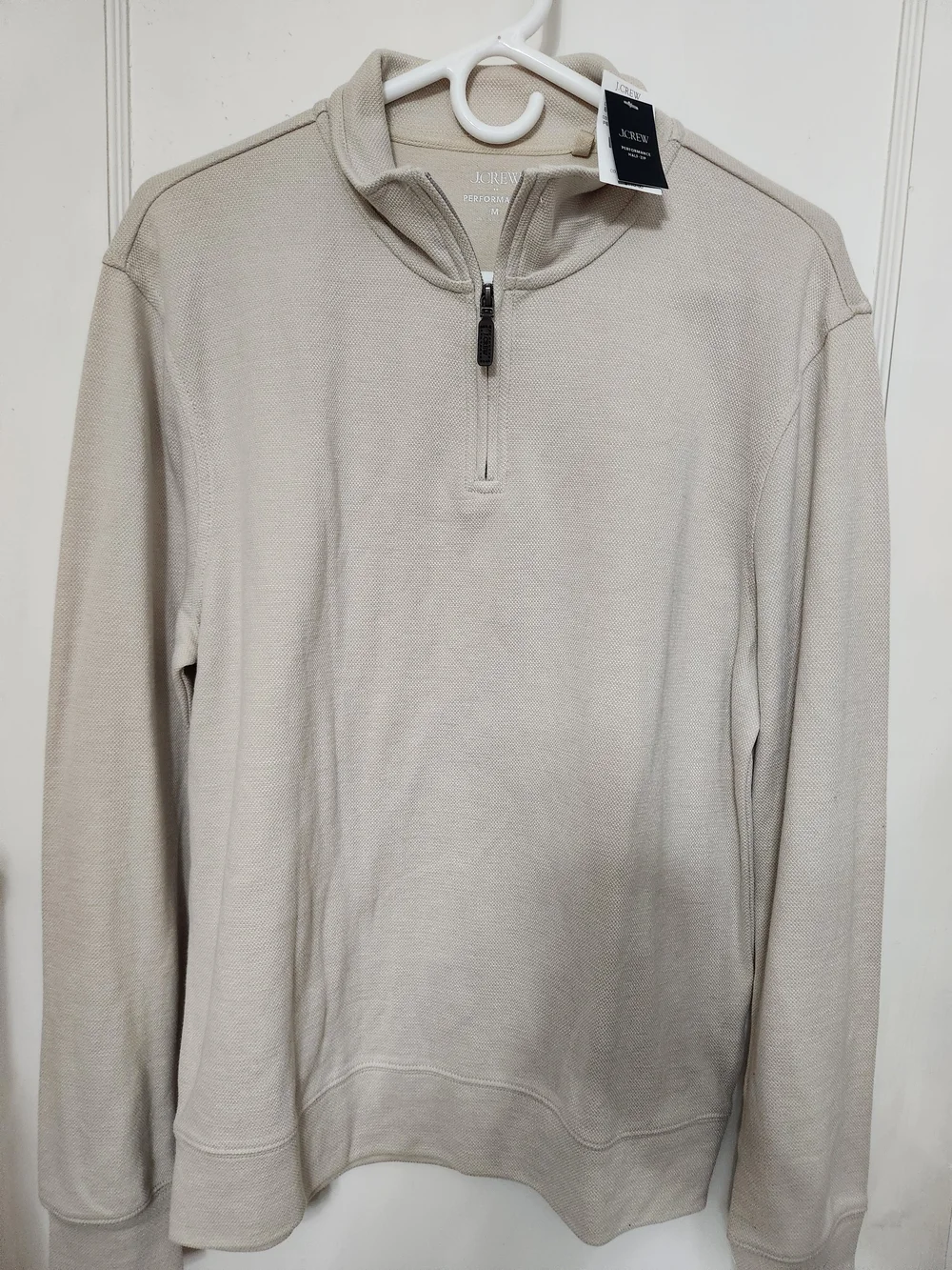 NWT J. Crew Men’s Quarter-Zip Performance Pullover - Beige Size Medium